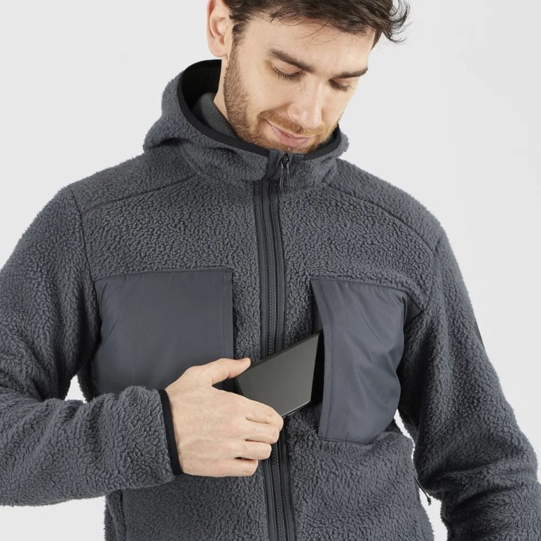 Dark Grey Salomon Essential Warm Teddy Men's Jackets | IE UE7950